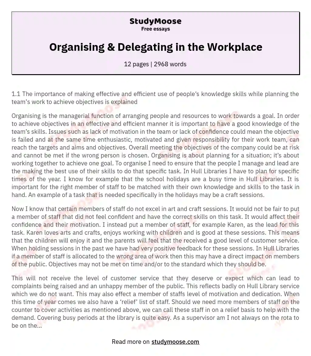 Organising & Delegating in the Workplace