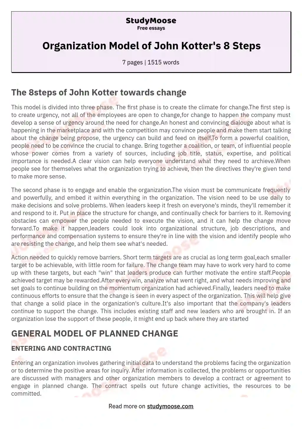 Organization Model of John Kotter's 8 Steps
