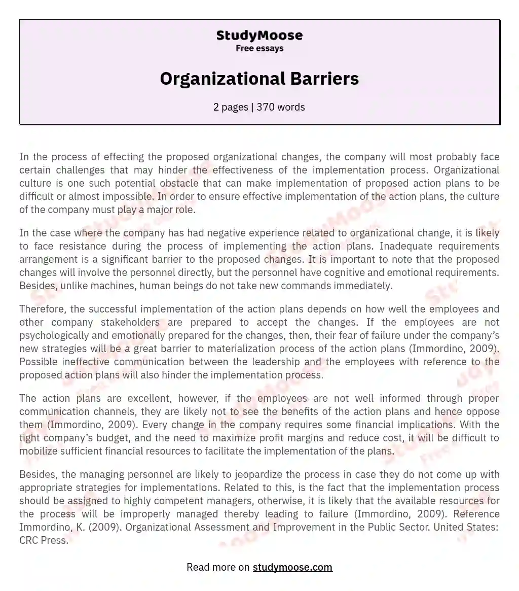 Organizational Barriers essay