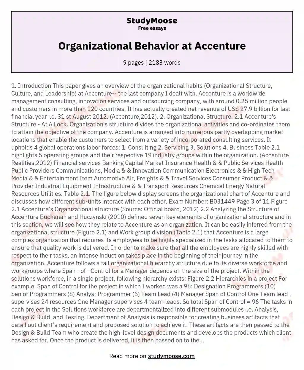 Organizational Behavior at Accenture essay