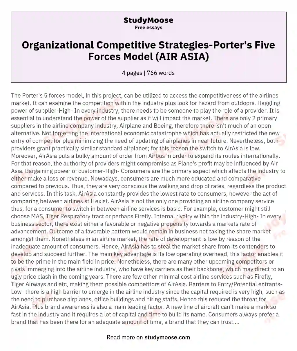 Organizational Competitive Strategies-Porter's Five Forces Model (AIR ASIA)