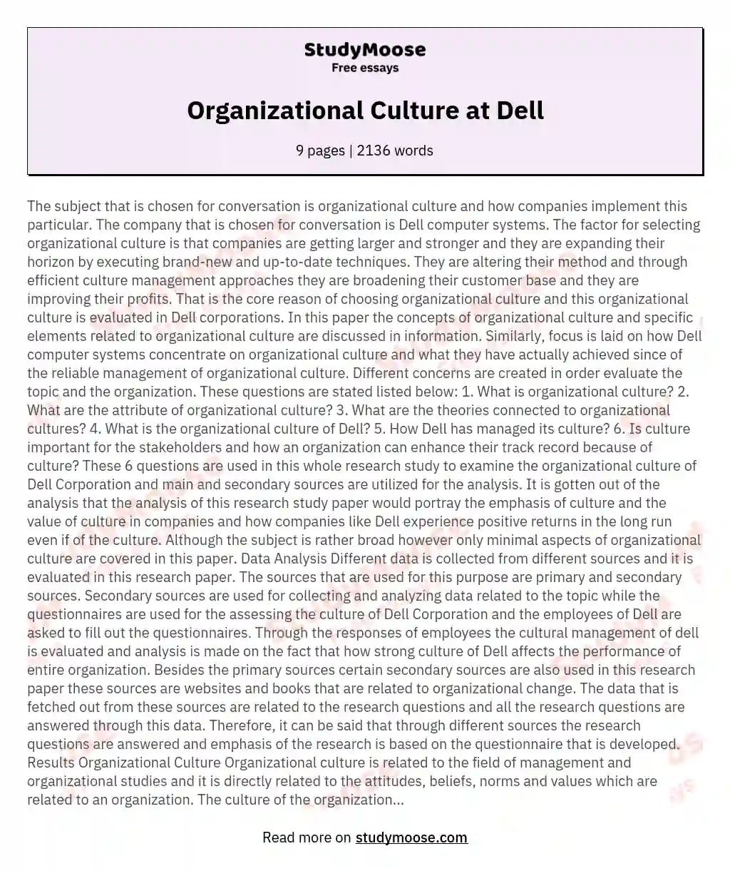 Organizational Culture at Dell essay