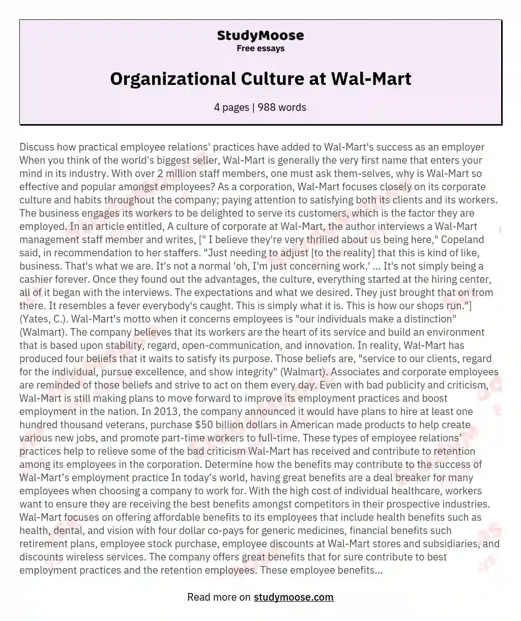 Organizational Culture at Wal-Mart essay