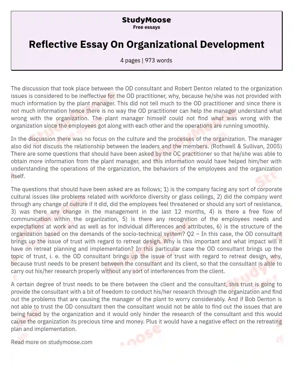 Reflective Essay On Organizational Development essay