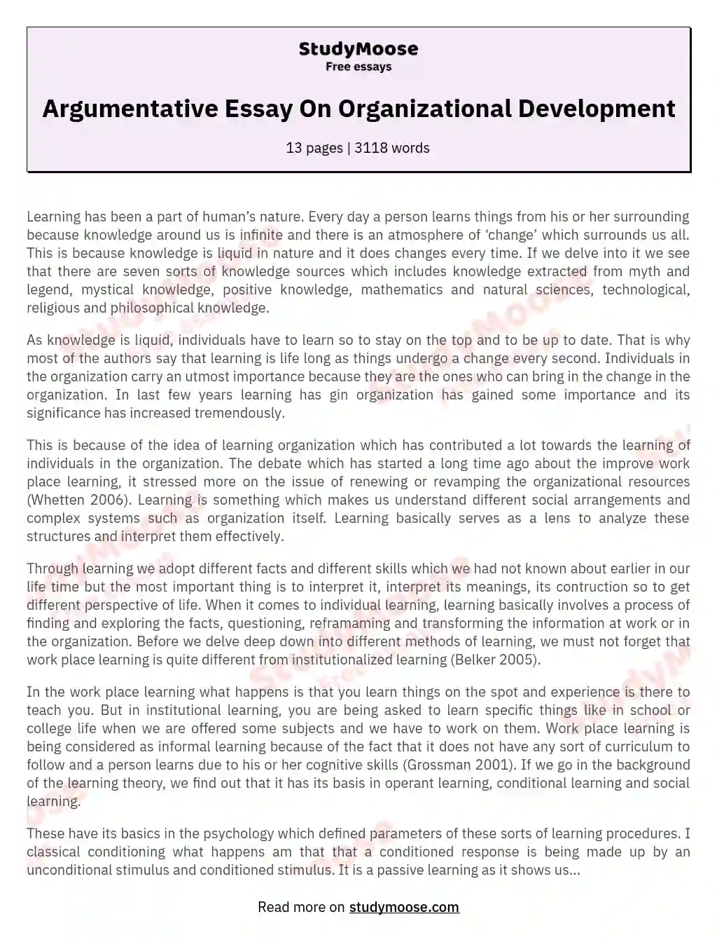 Argumentative Essay On Organizational Development essay