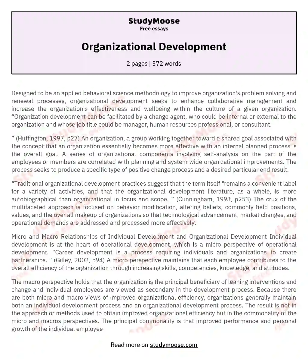 Organizational Development Free Essay Example