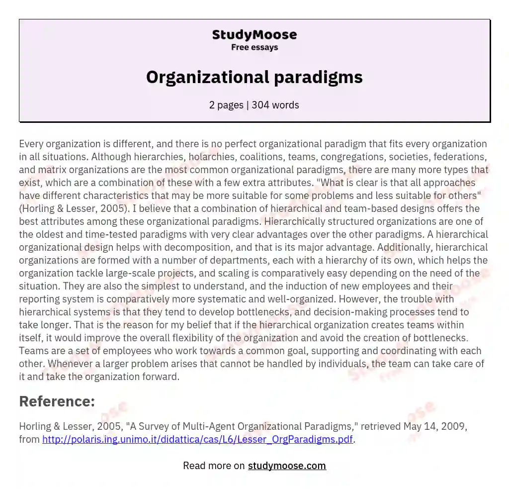 Organizational paradigms essay