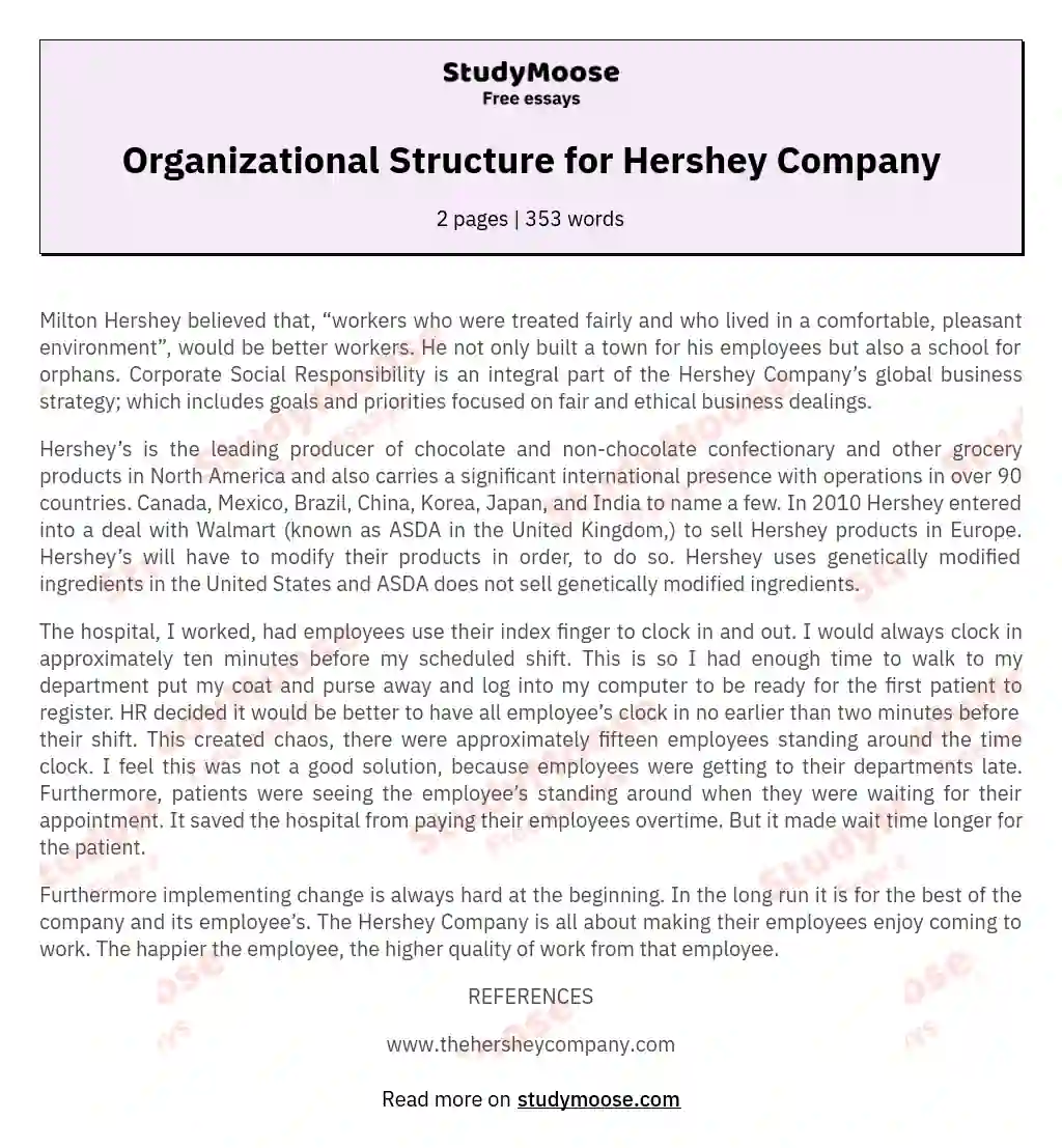 Organizational Structure for Hershey Company essay