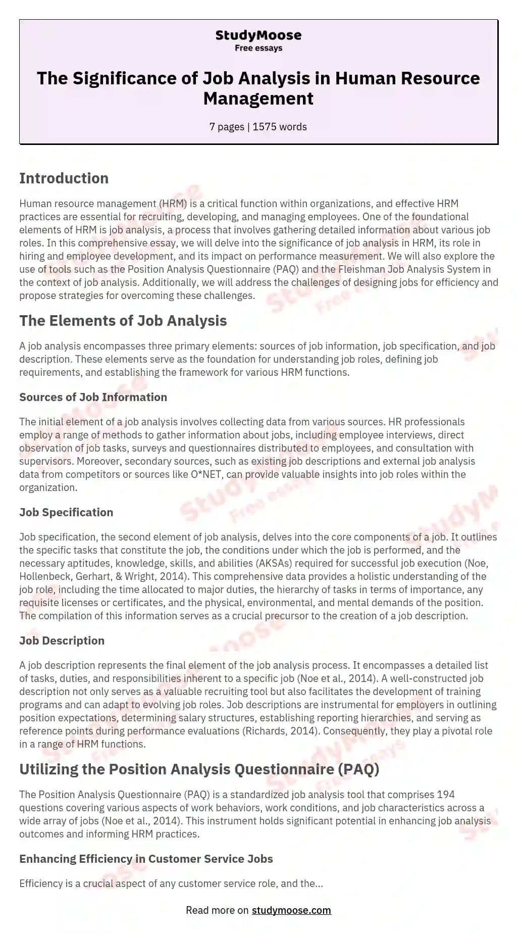 The Significance of Job Analysis in Human Resource Management essay