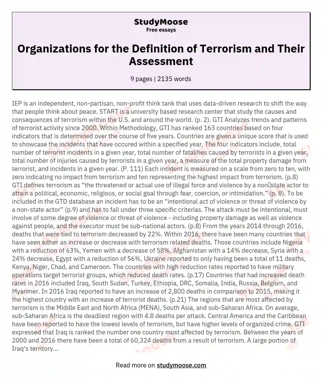 Organizations for the Definition of Terrorism and Their Assessment essay