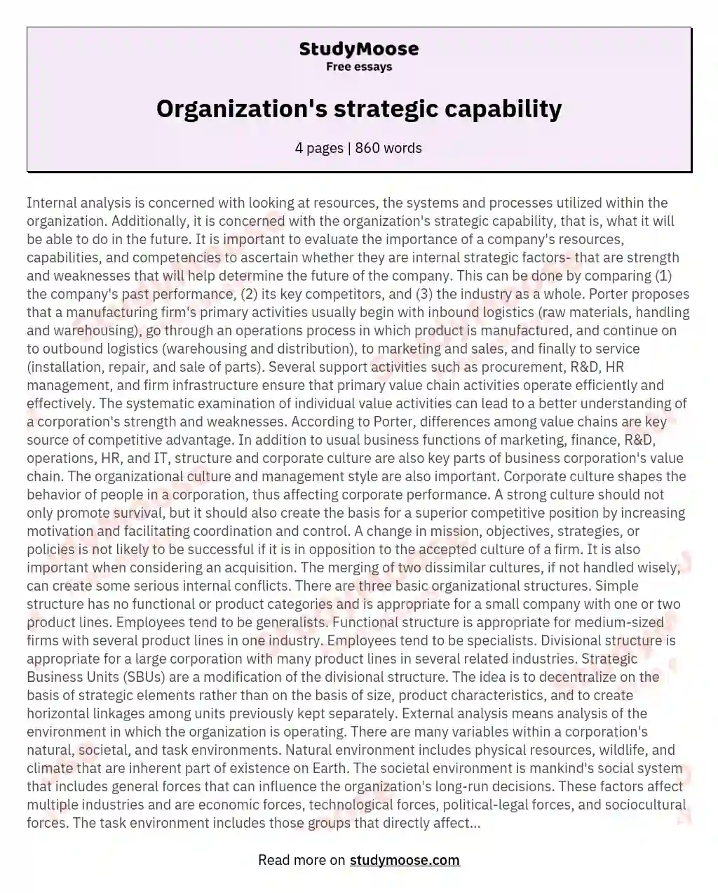 Organization's strategic capability essay