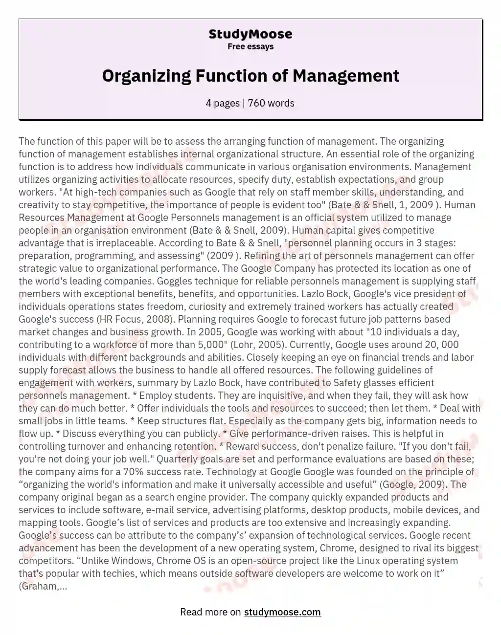 Organizing Function Of Management Free Essay Example