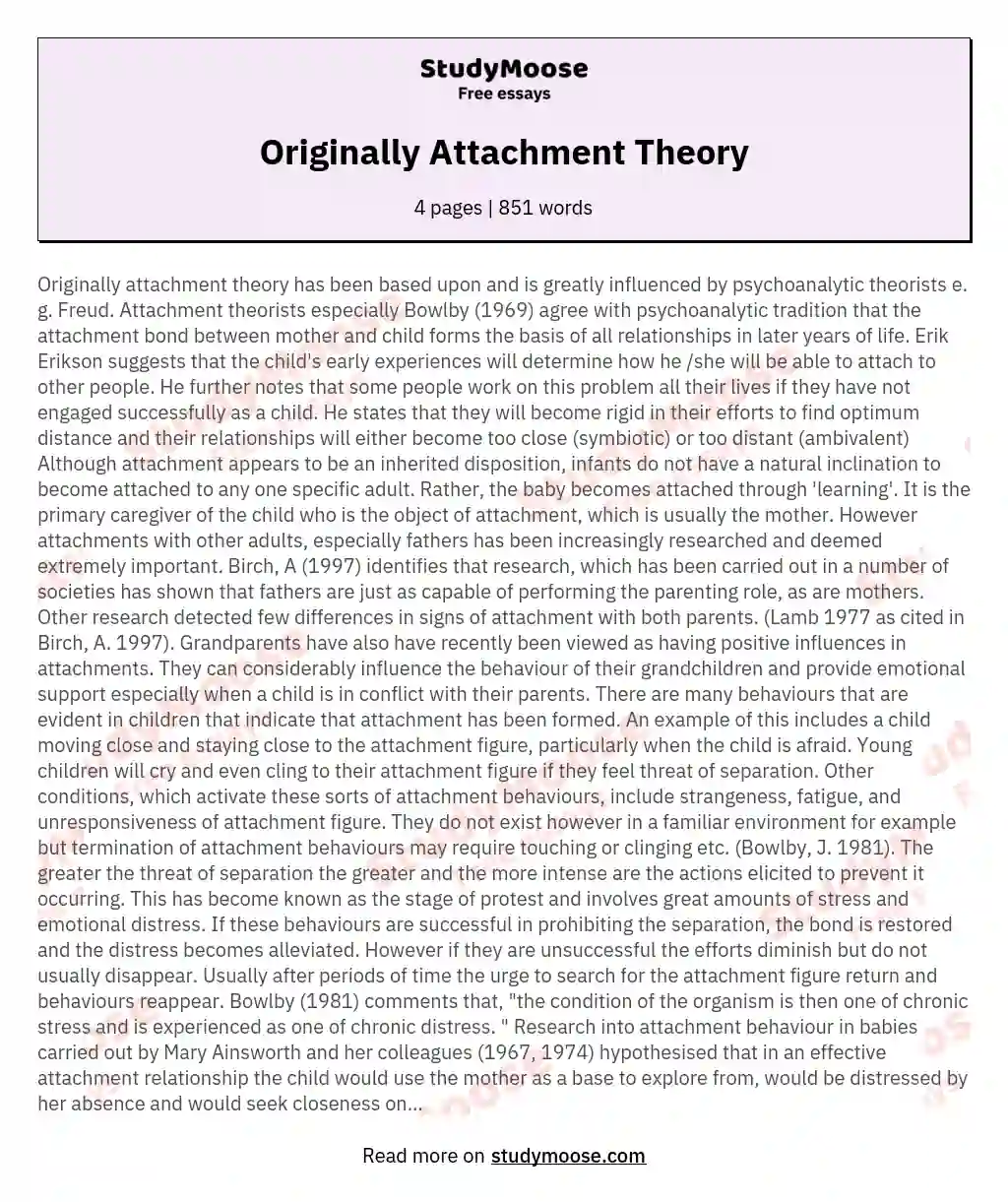 Originally Attachment Theory essay