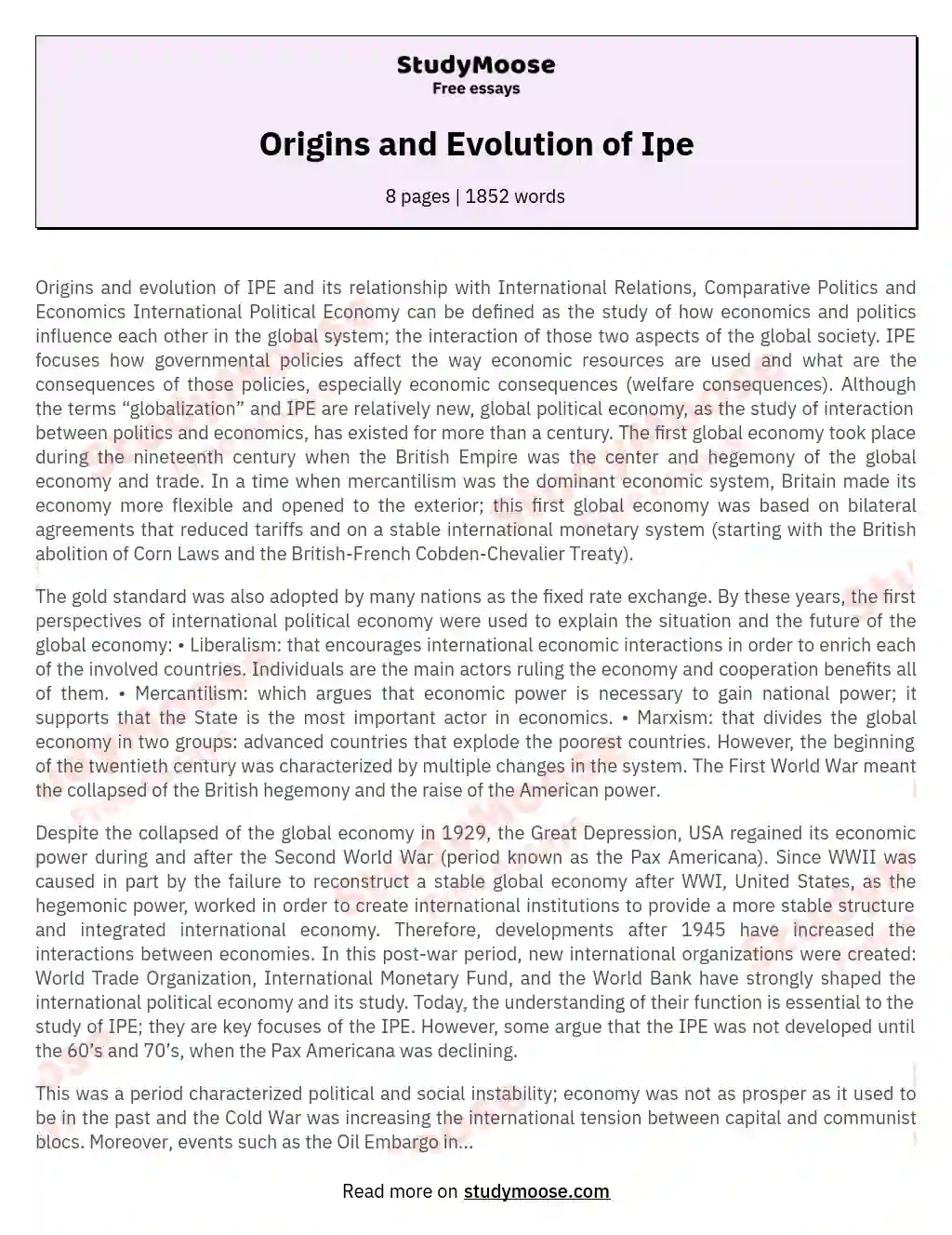 Origins and Evolution of Ipe