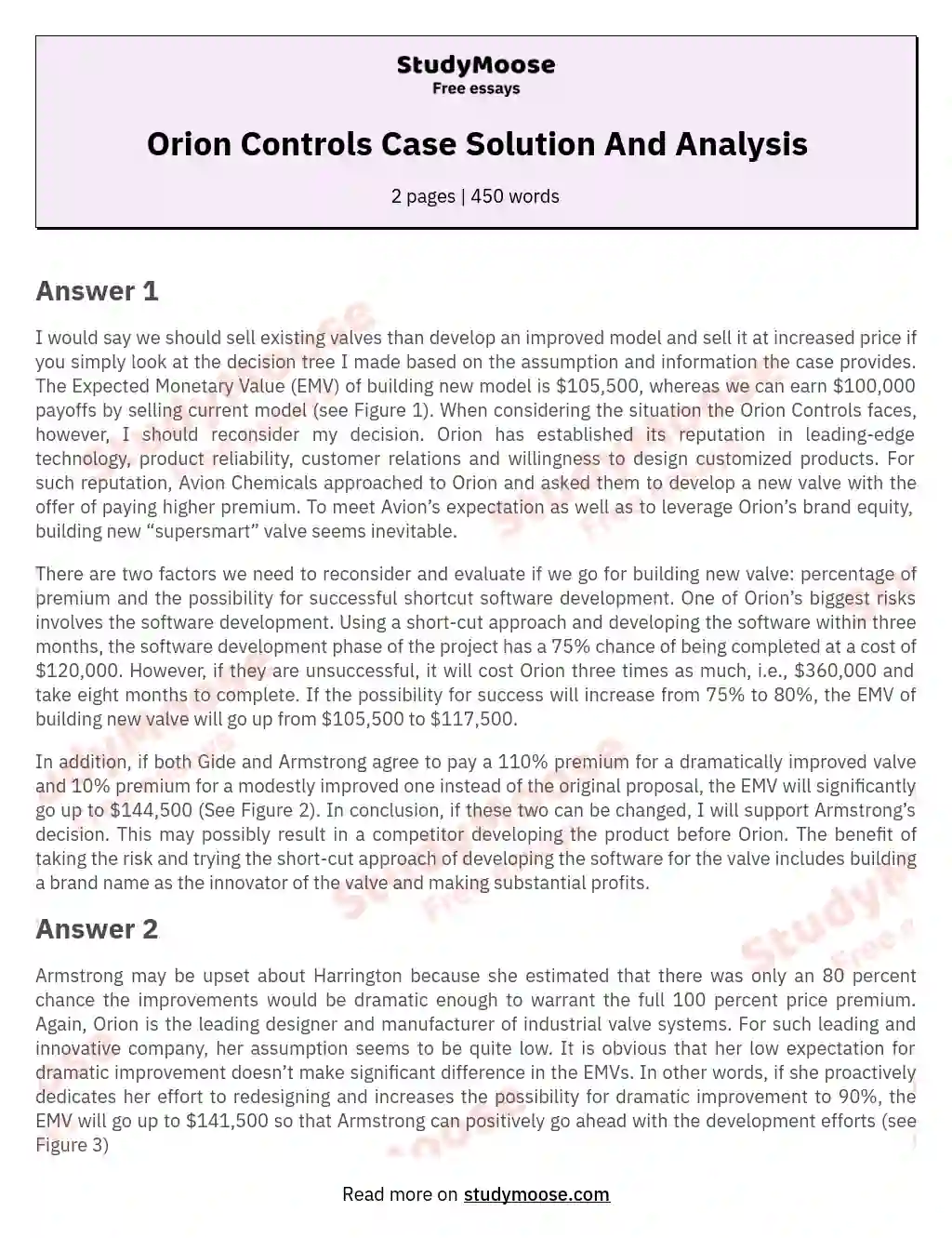 Orion Controls Case Solution And Analysis