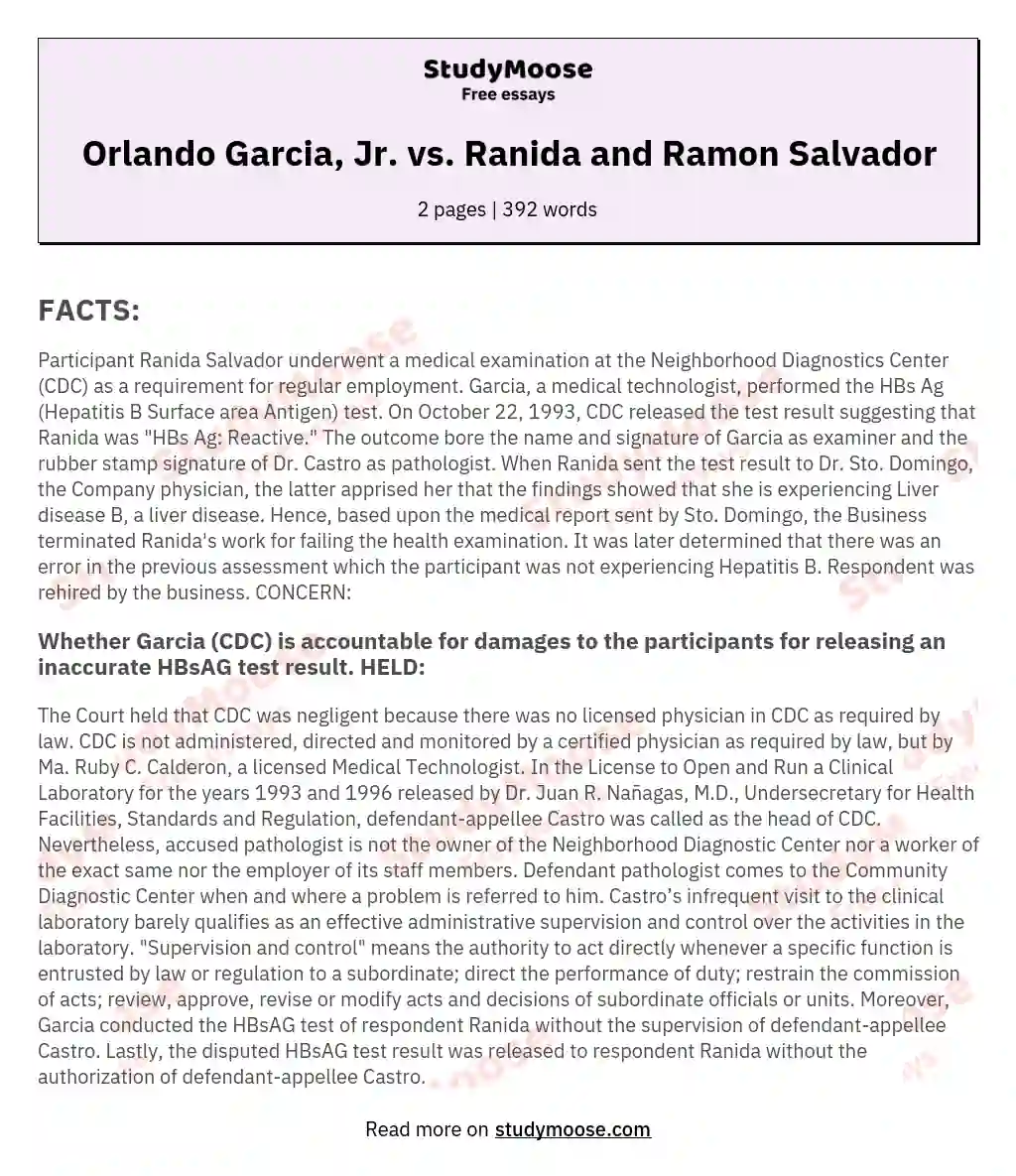 Orlando Garcia, Jr. vs. Ranida and Ramon Salvador