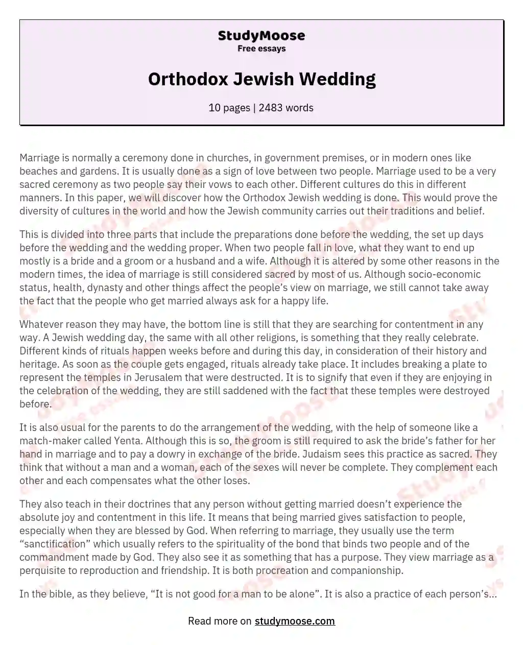 Orthodox Jewish Wedding essay
