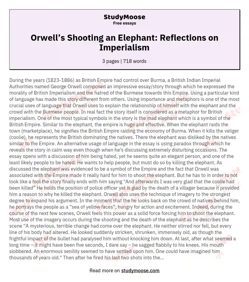 george orwell shooting an elephant summary