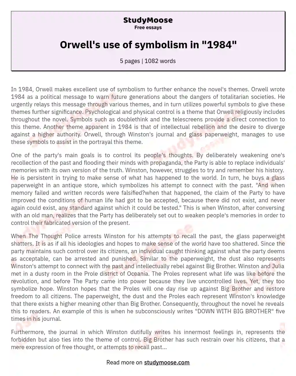 Orwell's use of symbolism in "1984" essay