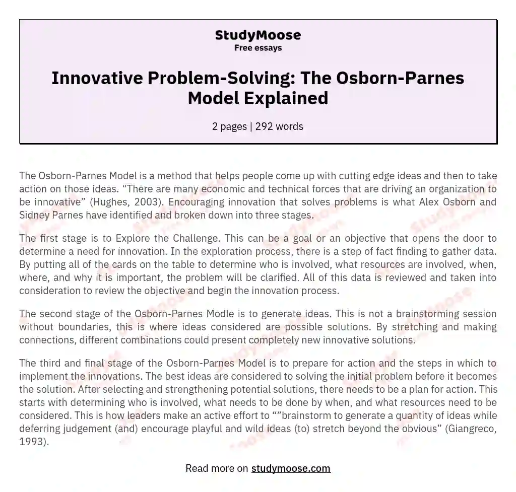 Innovative Problem-Solving: The Osborn-Parnes Model Explained essay