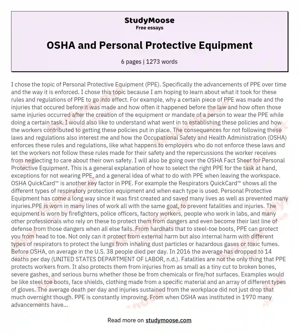 OSHA and Personal Protective Equipment essay