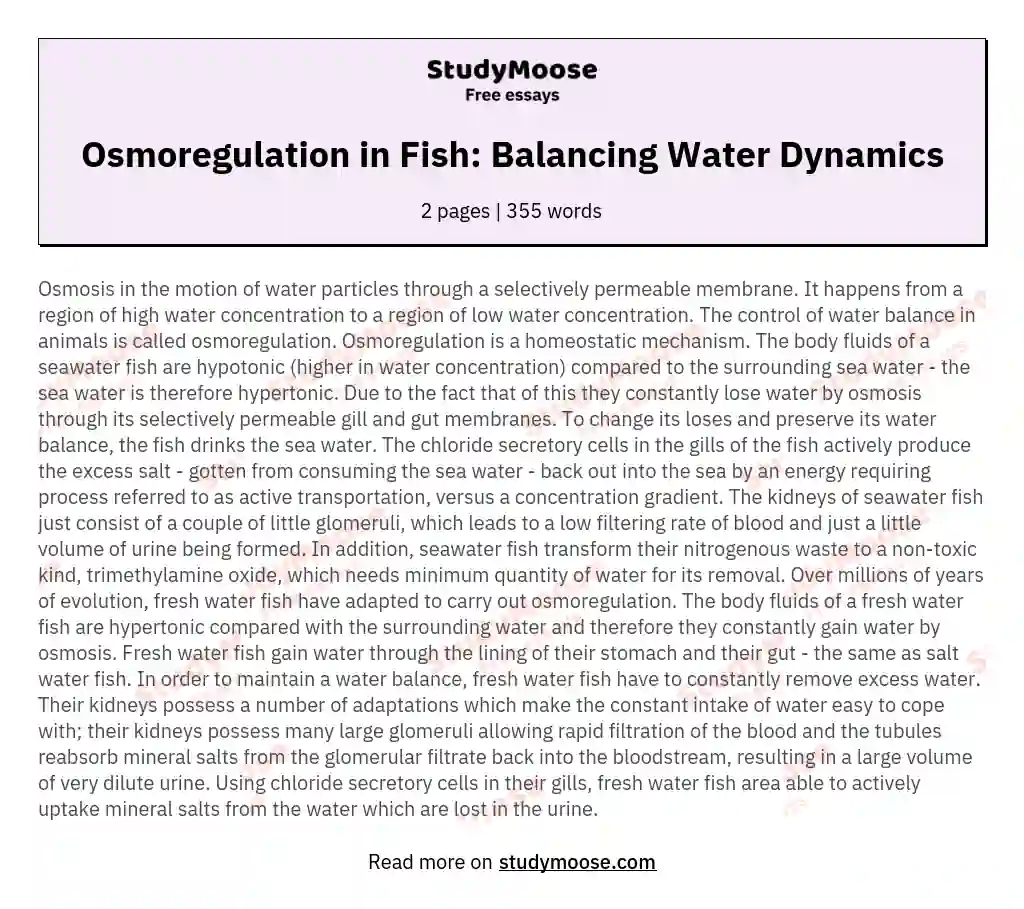 Osmoregulation in Fish: Balancing Water Dynamics essay