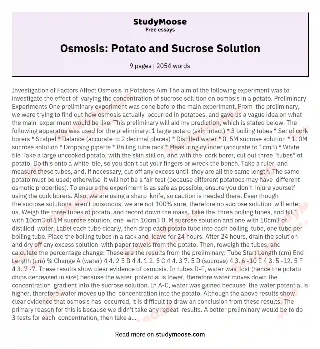 Osmosis: Potato and Sucrose Solution