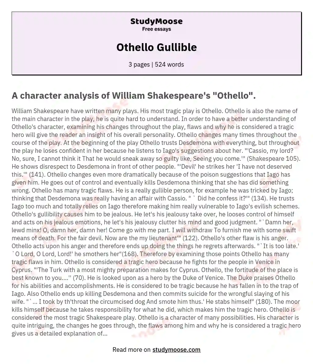 Othello Gullible essay