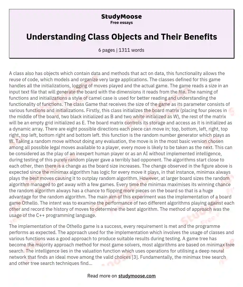 Understanding Class Objects and Their Benefits essay