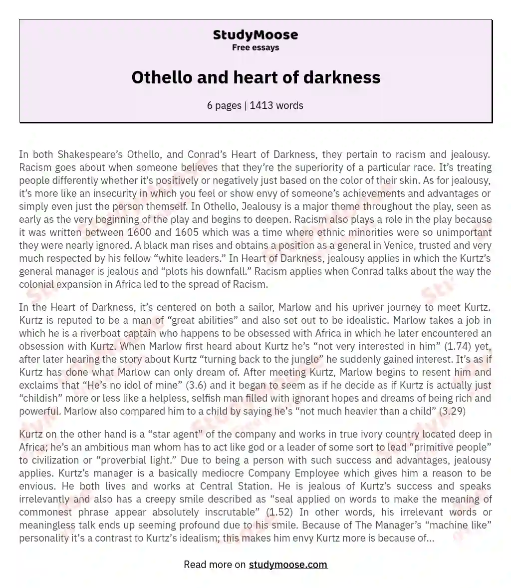 Othello and heart of darkness essay