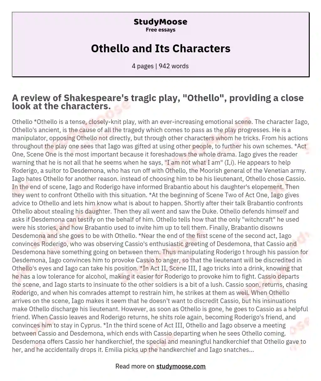 Othello and Its Characters essay