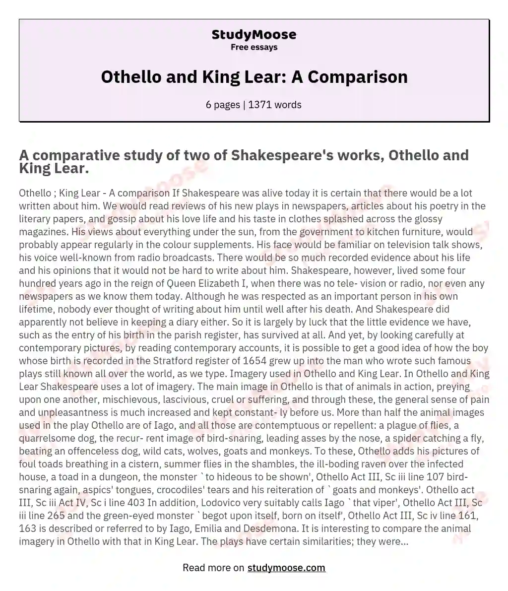 Othello and King Lear: A Comparison essay
