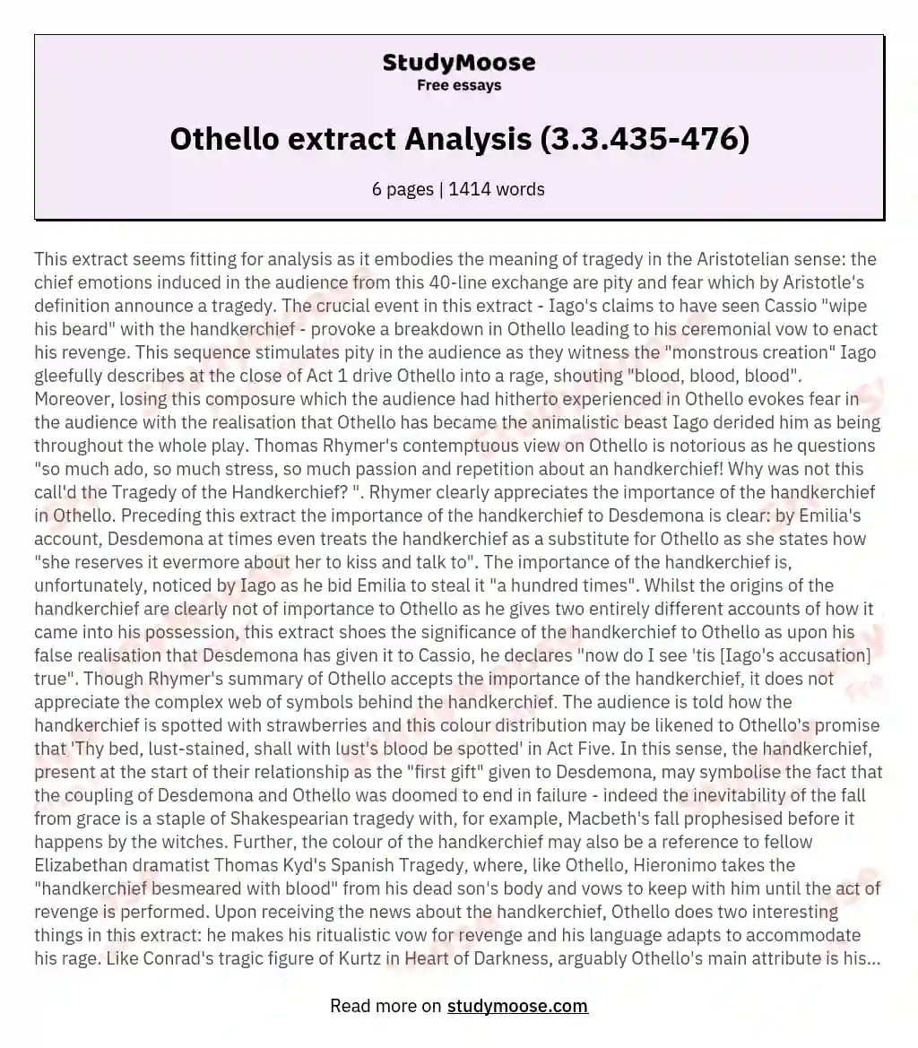 Othello extract Analysis (3.3.435-476)