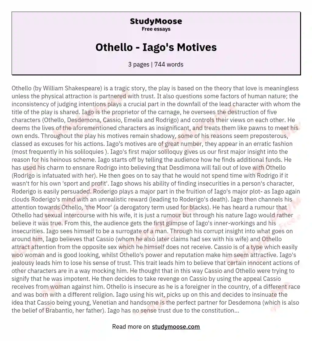 Othello - Iago's Motives essay