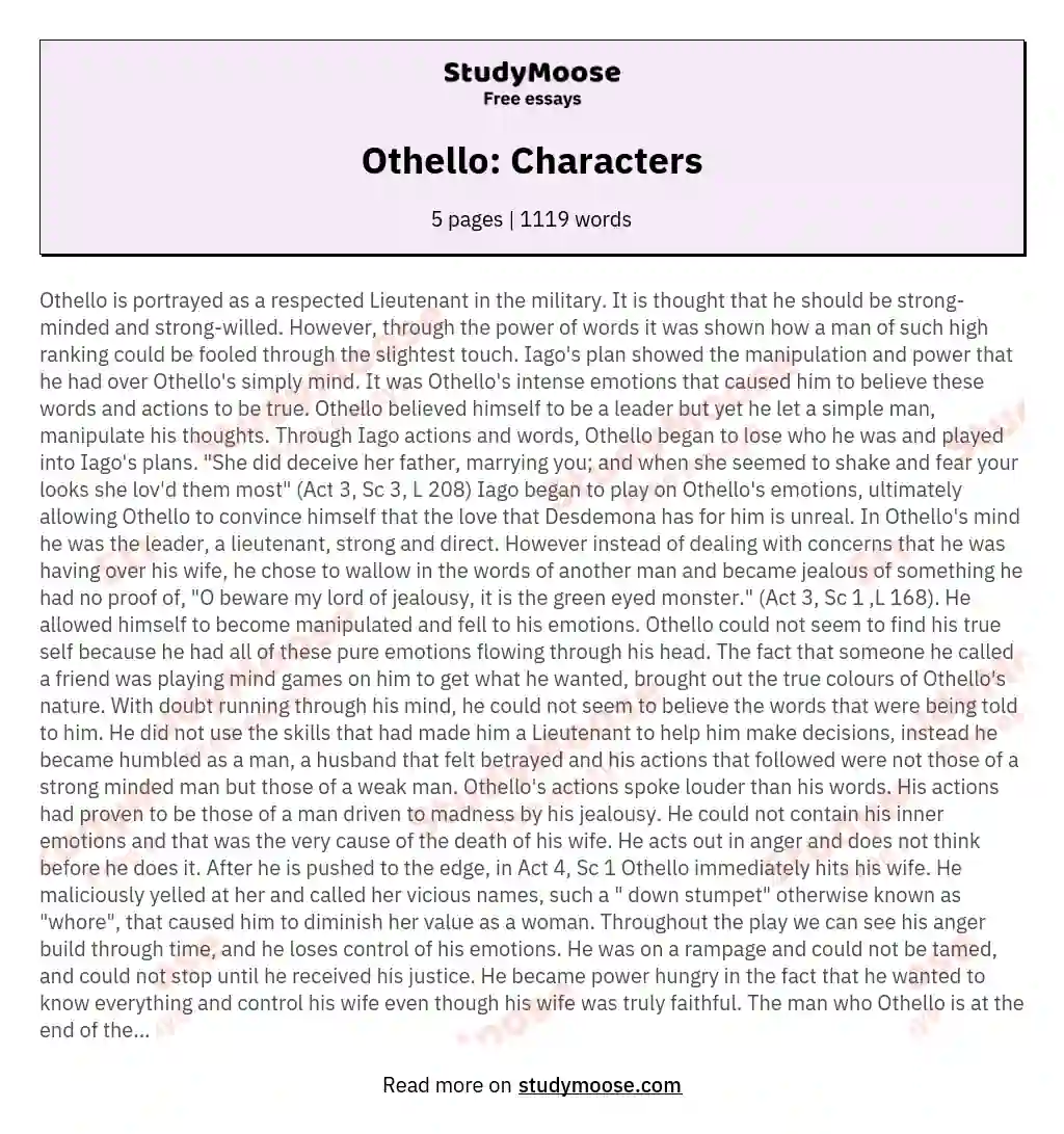 Othello: Characters essay