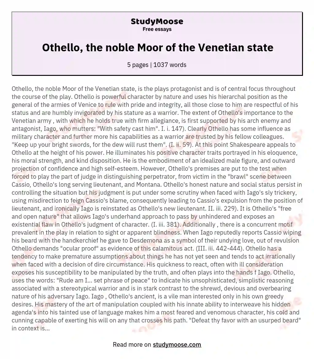 Othello, the noble Moor of the Venetian state