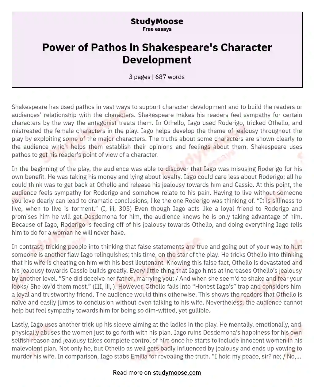 Power of Pathos in Shakespeare's Character Development essay