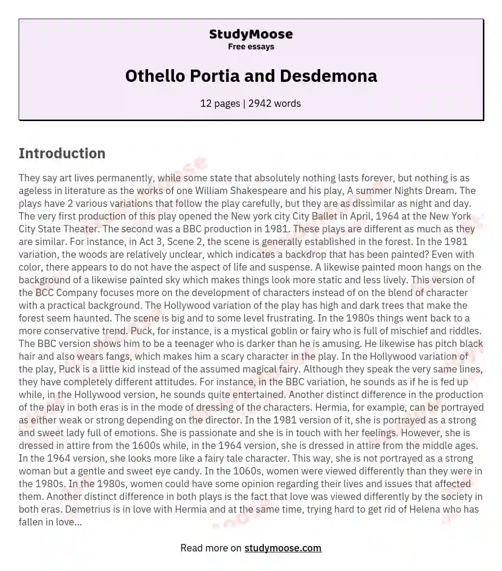 Othello Portia and Desdemona
