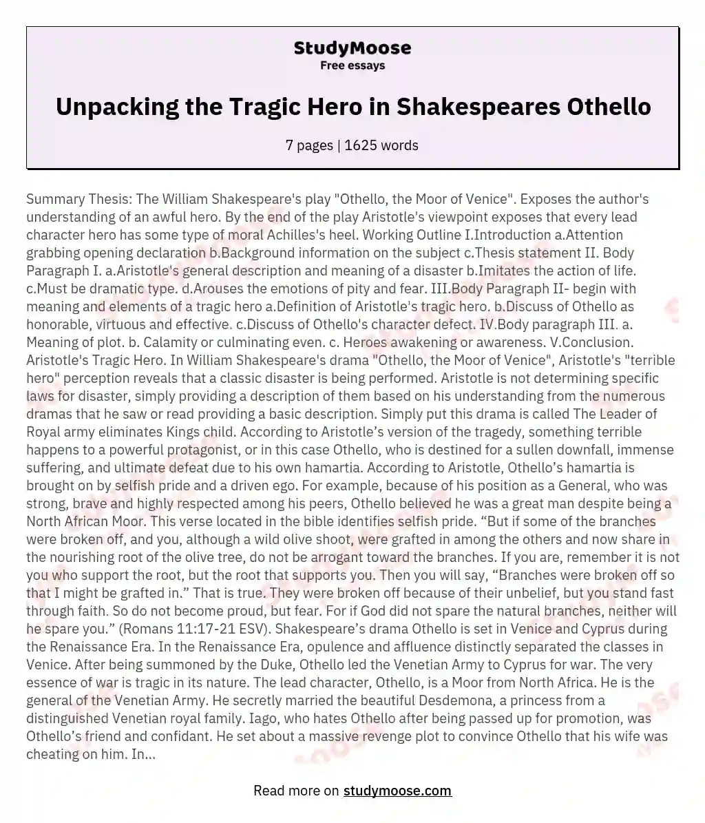 Unpacking the Tragic Hero in Shakespeares Othello essay