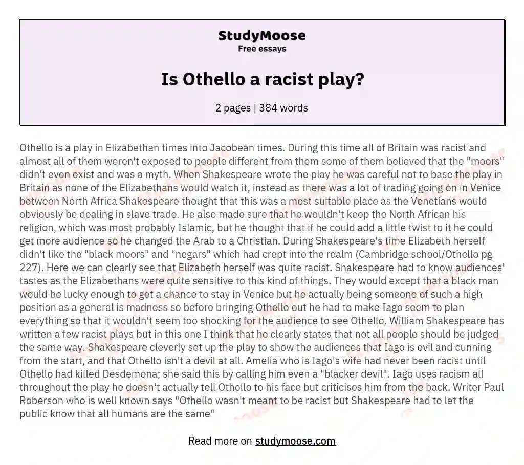 Is Othello a racist play?