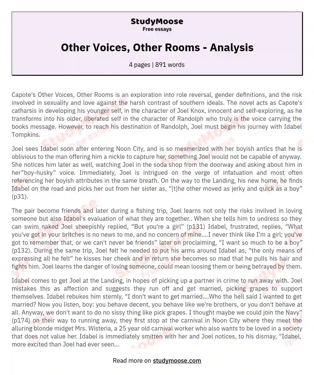 Other Voices, Other Rooms - Analysis