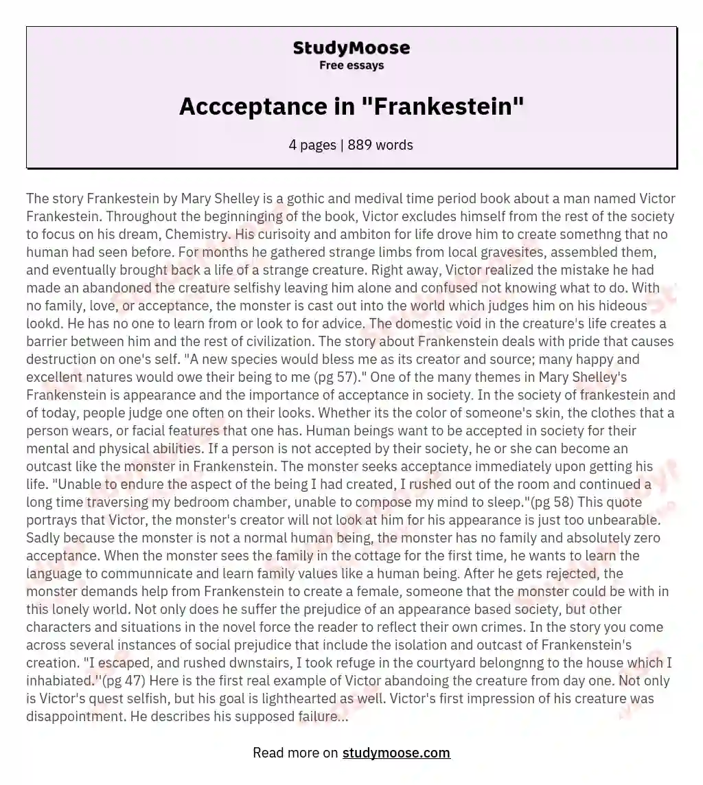 Accceptance in "Frankestein"