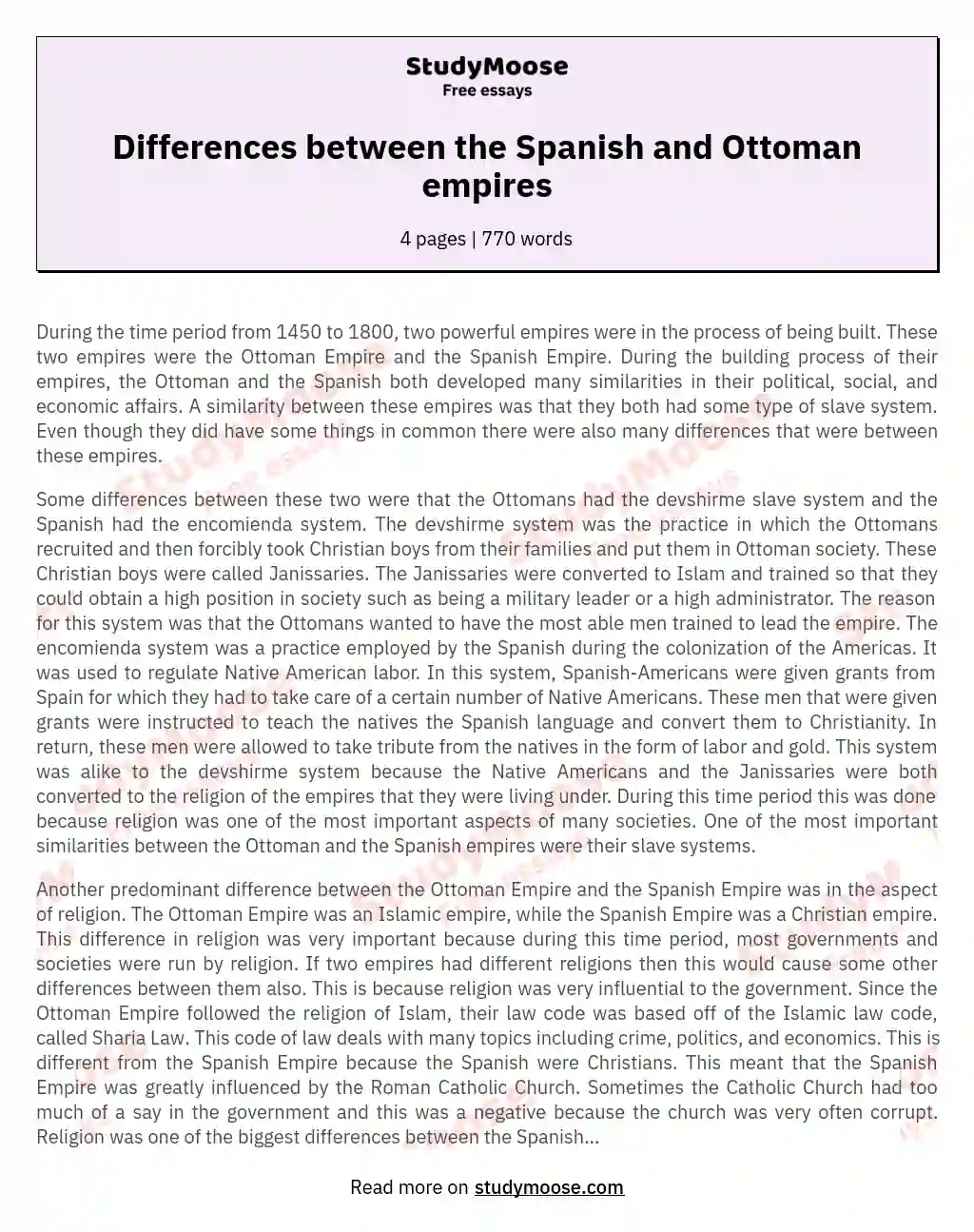 Differences between the Spanish and Ottoman empires