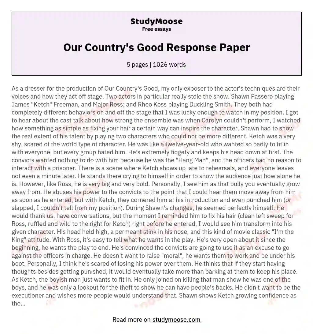 Our Country's Good Response Paper