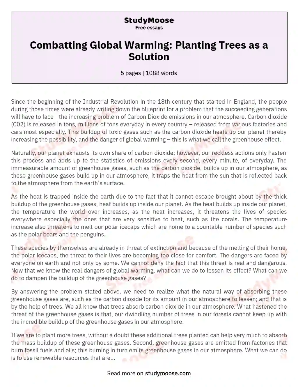 Combatting Global Warming: Planting Trees as a Solution essay