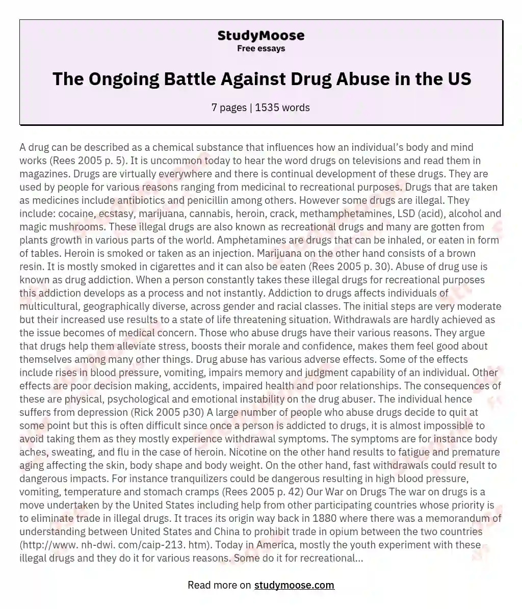 The Ongoing Battle Against Drug Abuse in the US essay