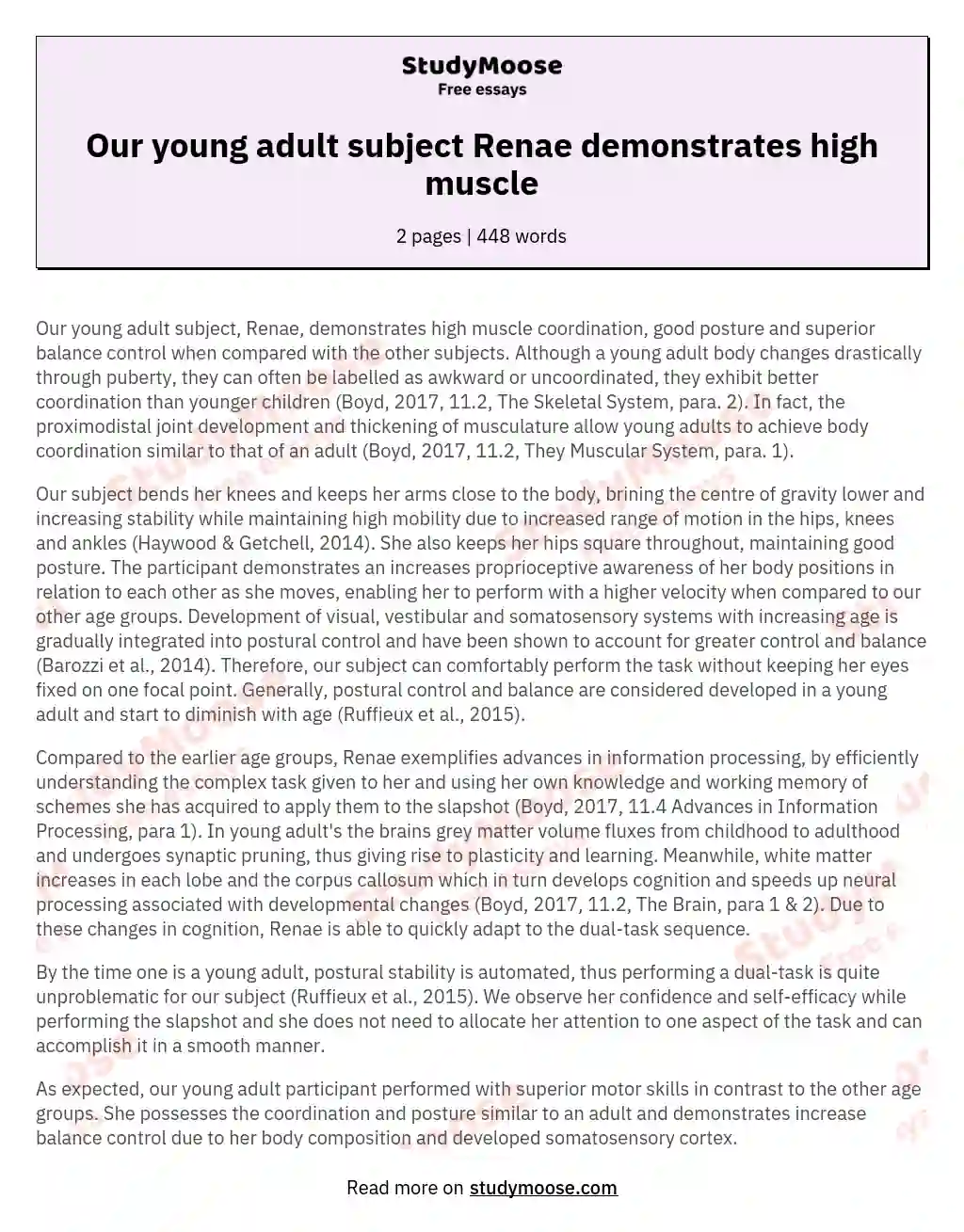 Our young adult subject Renae demonstrates high muscle essay