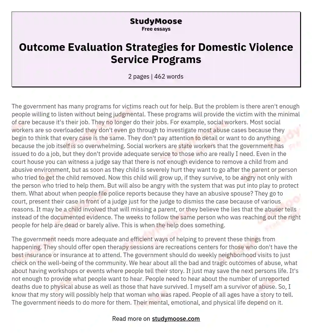 Outcome Evaluation Strategies for Domestic Violence Service Programs essay