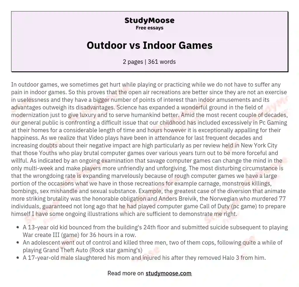 Outdoor vs Indoor Games essay