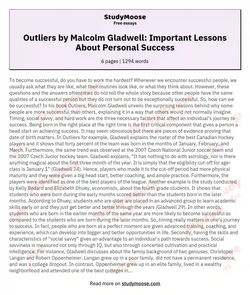Outliers by Malcolm Gladwell: Important Lessons About Personal Success